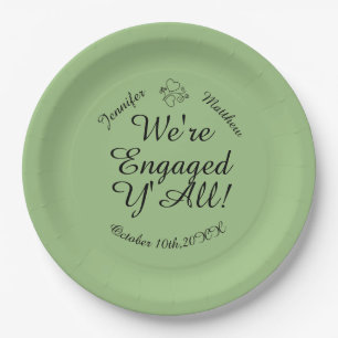 Sage Green We're Engage Y'All Custom Paper  Plate