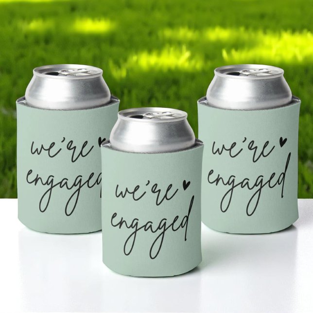 Sage Green We're Engaged Engagement Party Favours Can Cooler (Creator Uploaded)