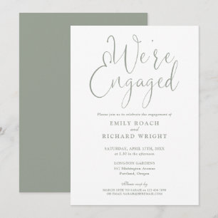 Sage Green We're Engaged Script Engagement Party Invitation
