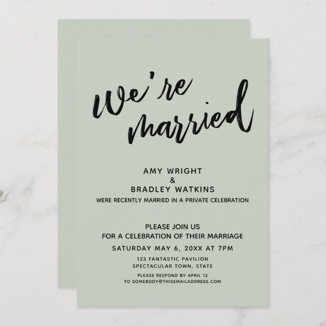 Sage Green We're Married Post-Wedding Reception Invitation (Front/Back)