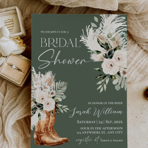 Sage Green Western Boots Bridal Shower Invitation