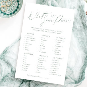 Sage green what's in your purse bridal shower game