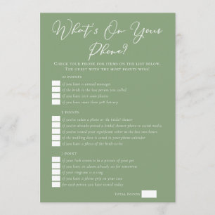 Sage Green What's On Your Phone Bridal Shower Card
