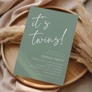 Sage Green Whimsical Boho Twins Baby Shower Invitation