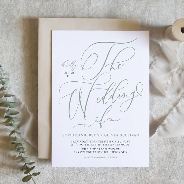 Sage Green Whimsical Calligraphy Wedding Invitation (Sage Green Whimsical Calligraphy Wedding Invitation)