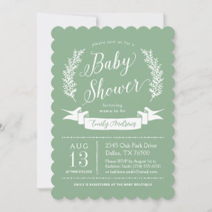 Sage Green Whimsical Cottage Garden Baby Shower Invitation