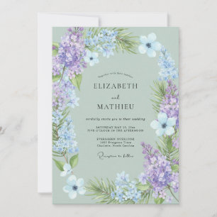 Sage Green Whimsical Lilac Wedding Invitation