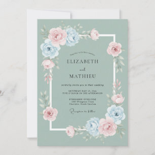 Sage Green Whimsical Rose Wedding Invitation