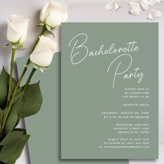 Sage Green Whimsical Script Bachelorette Party Invitation (Creator Uploaded)