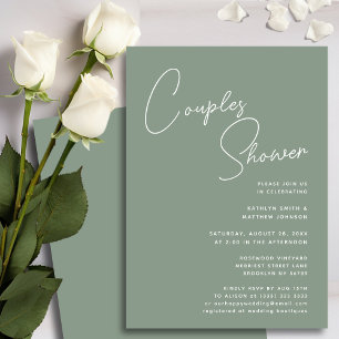Sage Green Whimsical Script Chic Couples Shower Invitation