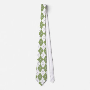 Sage Green & White Argyle Tie