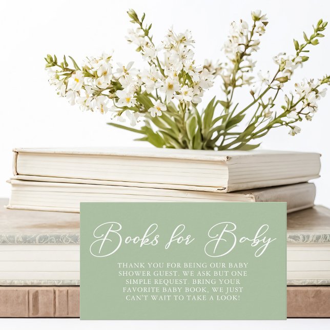 Sage Green White Baby Shower Books for Baby Enclosure Card (Creator Uploaded)