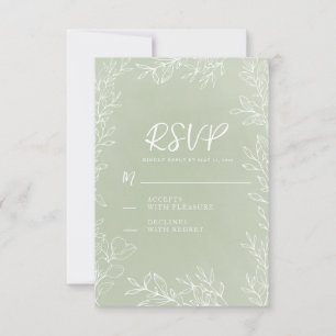 Sage Green White Botanical Garden Wedding RSVP Card