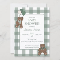 Sage Green White Bows and Teddy Bears Baby Shower