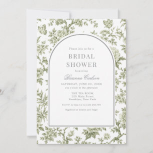 Sage Green White Chinoiserie Floral Bridal Shower Invitation