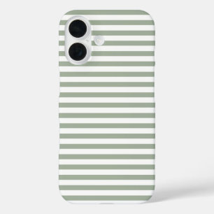 Sage Green & White Cute Horizontal Striped iPhone 16 Case