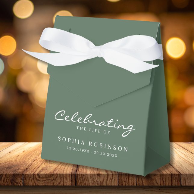 Sage Green White Elegant Script Funeral Memorial Favour Box (Creator Uploaded)