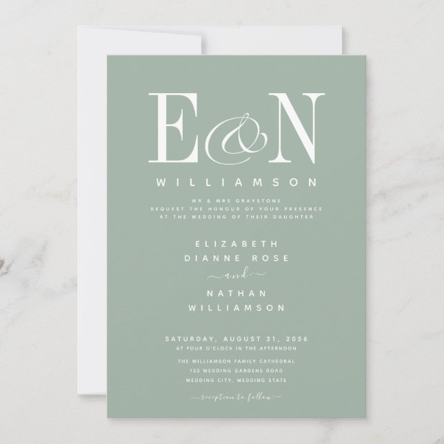 Sage Green & White Elegant Wedding Invitation (Front)