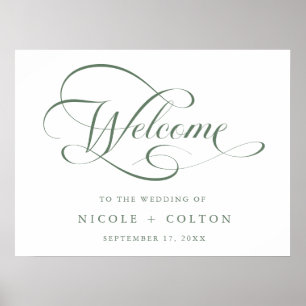 Sage Green & White Elegant Wedding Welcome Sign