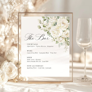 Sage Green White Floral Elegant Wedding Bar Menu Pedestal Sign