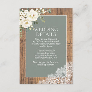 Sage Green White Floral Lace Wood Details Enclosure Card