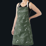 Sage green White Floral Minimal personalised Apron<br><div class="desc">Elevate your kitchen style with this Modern Sage green White Floral Line Art Personalised Apron. Featuring a sleek, minimalist Sage green and white floral line art design, this apron brings elegance and sophistication to any cooking or baking experience. Customise with your name, making it the perfect personalised gift for bakers,...</div>