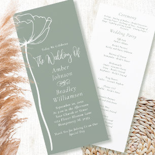 Sage Green White Floral Modern Minimal Wedding Programme