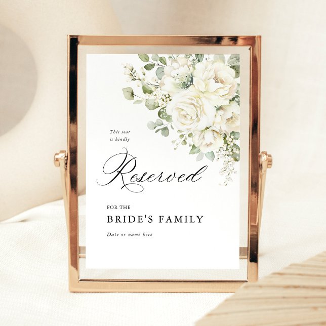 Sage Green White Floral Reserved Seating Sign 5x7 (Sage green white floral wedding reserved sign, watercolor seating sign, elegant wedding stationery)