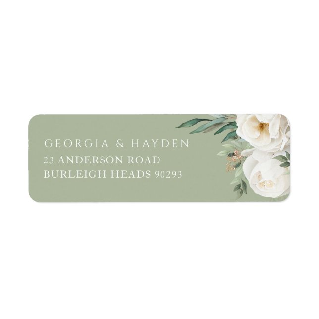 Sage Green & White Floral Wedding Return Address (Front)