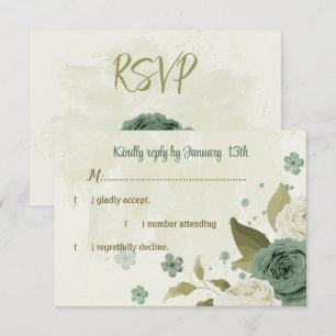 sage green white flowers botanical wedding RSVP card