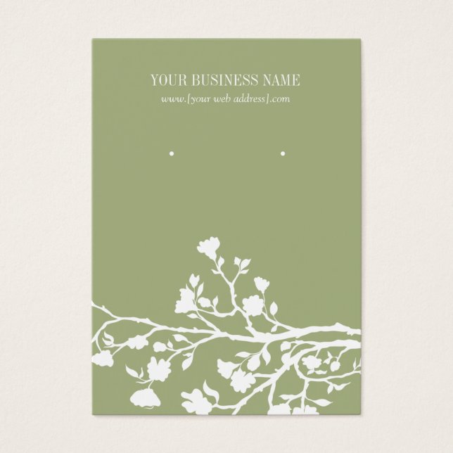 Sage Green White Flowers Custom Earring Card (Front)