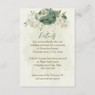 sage green white flowers wedding details enclosure card