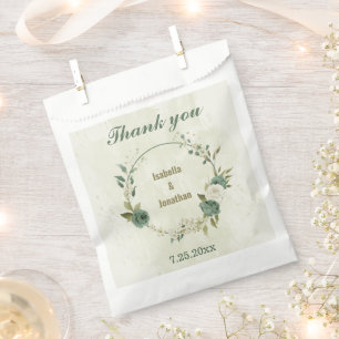 sage green white flowers wedding favour bags
