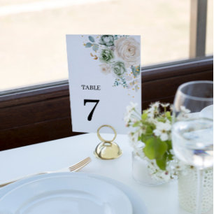Sage Green & White Flowers Wedding Table Numbers 7