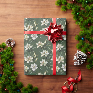 Sage green white gardenia wrapping paper