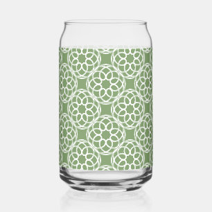 Sage Green White Geometric Seamless Pattern Can Glass