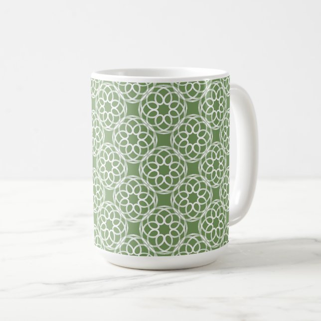 Sage Green White Geometric Seamless Pattern Coffee Mug (Front Right)