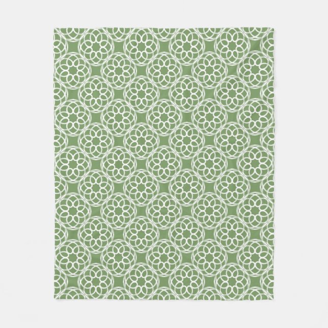 Sage Green White Geometric Seamless Pattern Fleece Blanket (Front)
