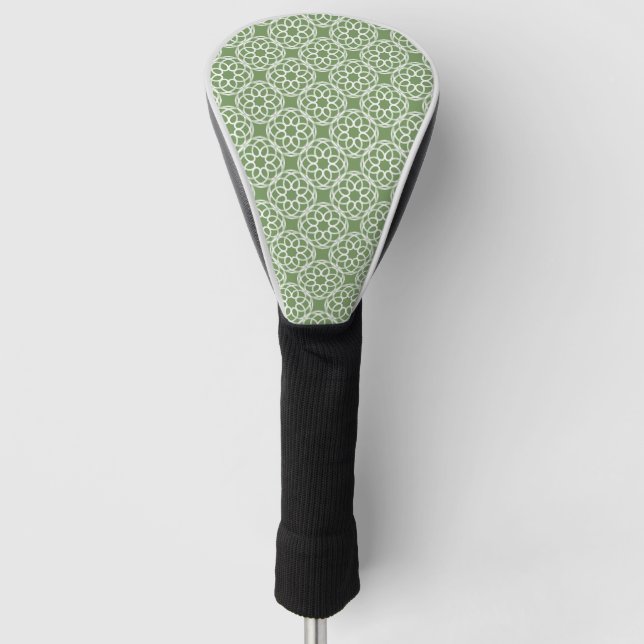 Sage Green White Geometric Seamless Pattern Golf Head Cover (Front)