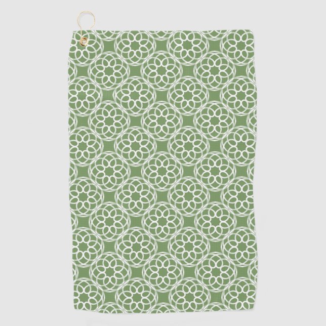 Sage Green White Geometric Seamless Pattern Golf Towel (Front)