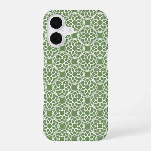 Sage Green White Geometric Seamless Pattern iPhone 16 Case (Back)