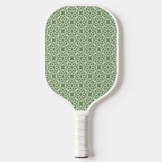 Sage Green White Geometric Seamless Pattern Pickleball Paddle (Front)