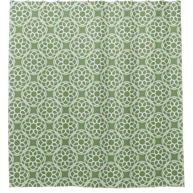 Sage Green White Geometric Seamless Pattern Shower Curtain (Front)