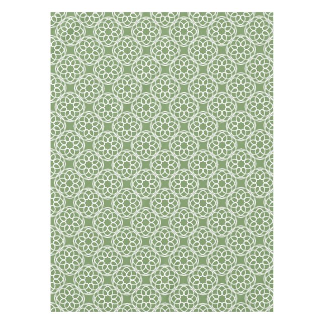 Sage Green White Geometric Seamless Pattern Tablecloth (Front)