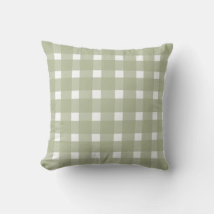 Sage Green White Gingham Pattern  Cushion