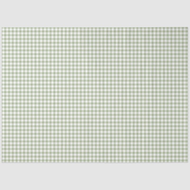 Sage Green & White Gingham Pattern Tissue Paper (Front)