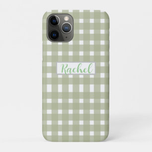Sage Green White Gingham Personalised Case-Mate iPhone Case