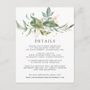 Sage Green White Gold Botanical Guest Details Enclosure Card