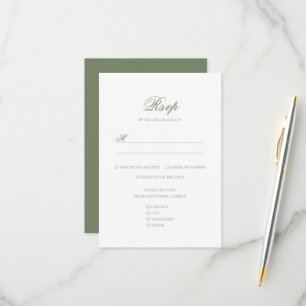 Sage Green & White Leaf Monogram Crest Wedding RSVP Card