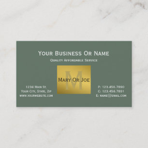 Sage Green White Luxury Gold Monogram Business Card
